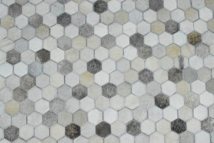 Quick Ship 8x10 Modern Silver And Ivory Handmade Leather Rug - The Rug Decor