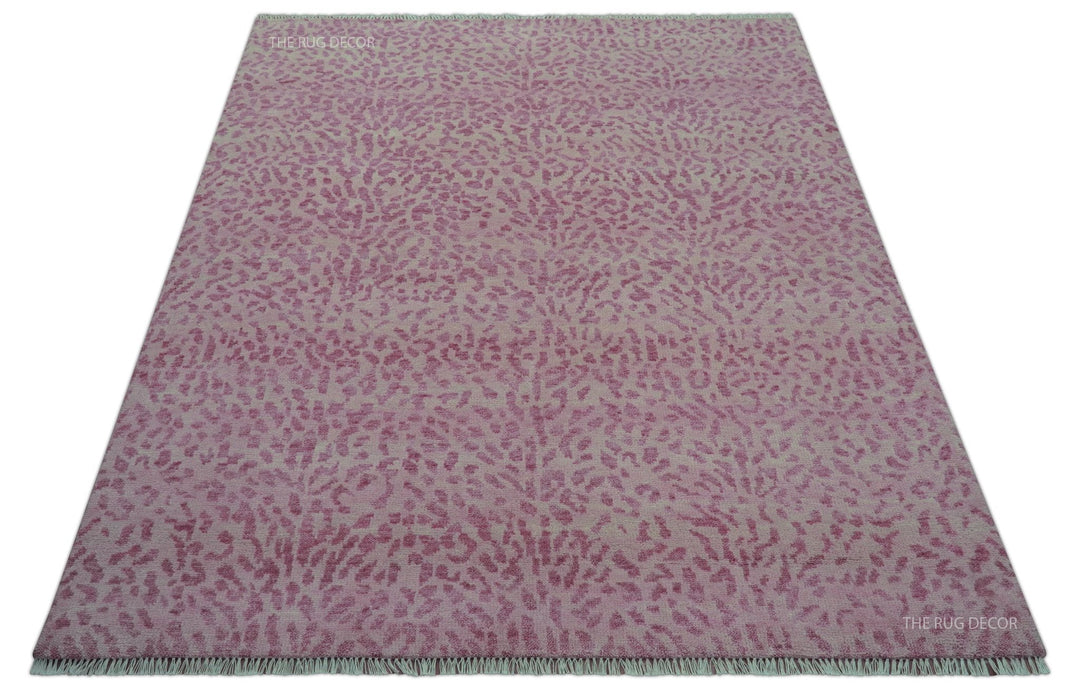 Quick Ship 8x10 Pink Contemporary Animal Design Hand Knotted Wool Rug - The Rug Decor