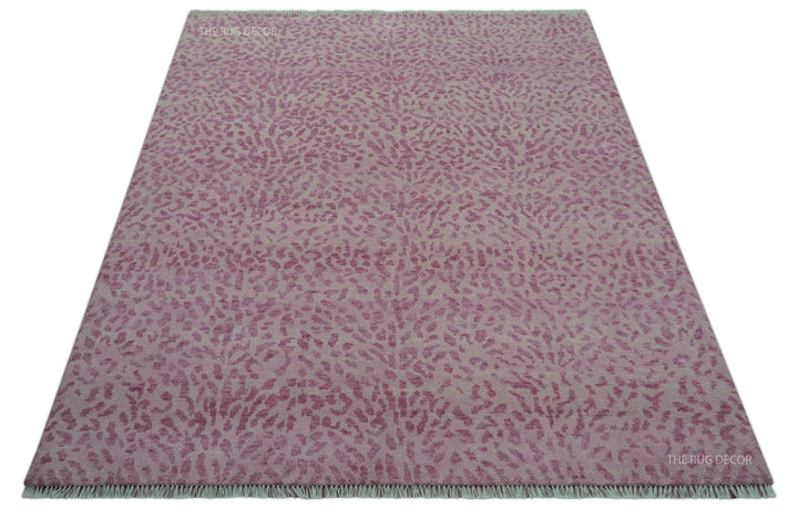 Quick Ship 8x10 Pink Contemporary Animal Design Hand Knotted Wool Rug - The Rug Decor