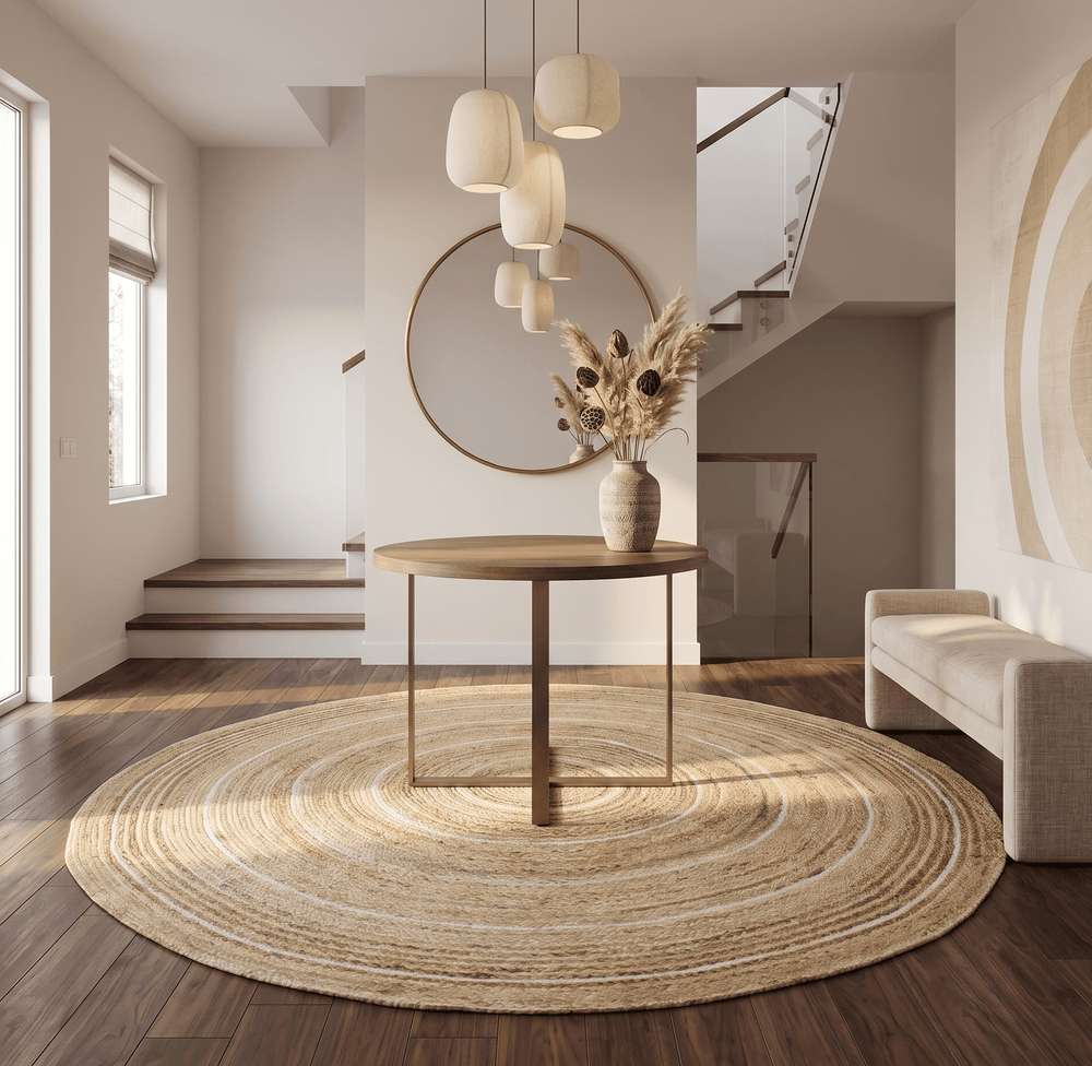 Quick Ship Boho Natural Brown Hand Braided 5x5 Round Jute Rug - The Rug Decor