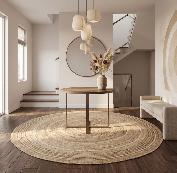Quick Ship Boho Natural Brown Hand Braided 5x5 Round Jute Rug - The Rug Decor