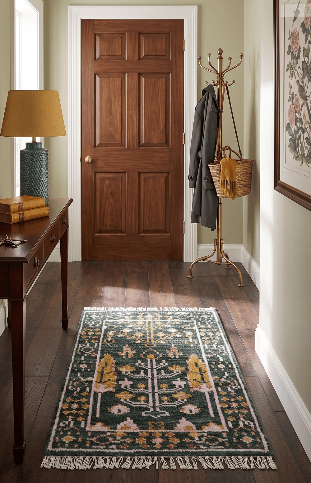 Quick Ship Hand Knotted 2x3 Tree of life Green And Mustard Wool Rug - The Rug Decor