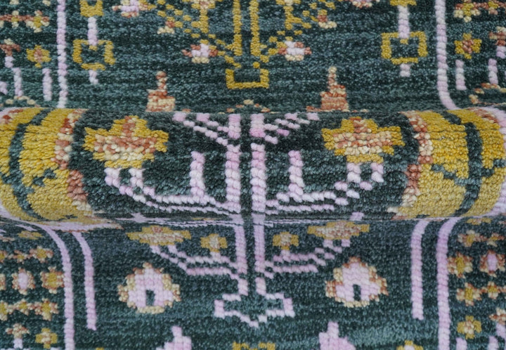 Quick Ship Hand Knotted 2x3 Tree of life Green And Mustard Wool Rug - The Rug Decor
