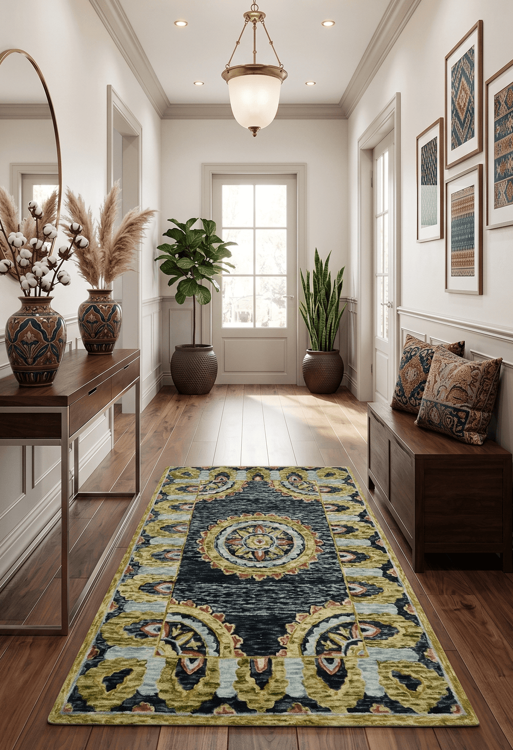 Quick Ship Hand Tufted 5x8 Gold And Black Traditional Design Wool Rug - The Rug Decor