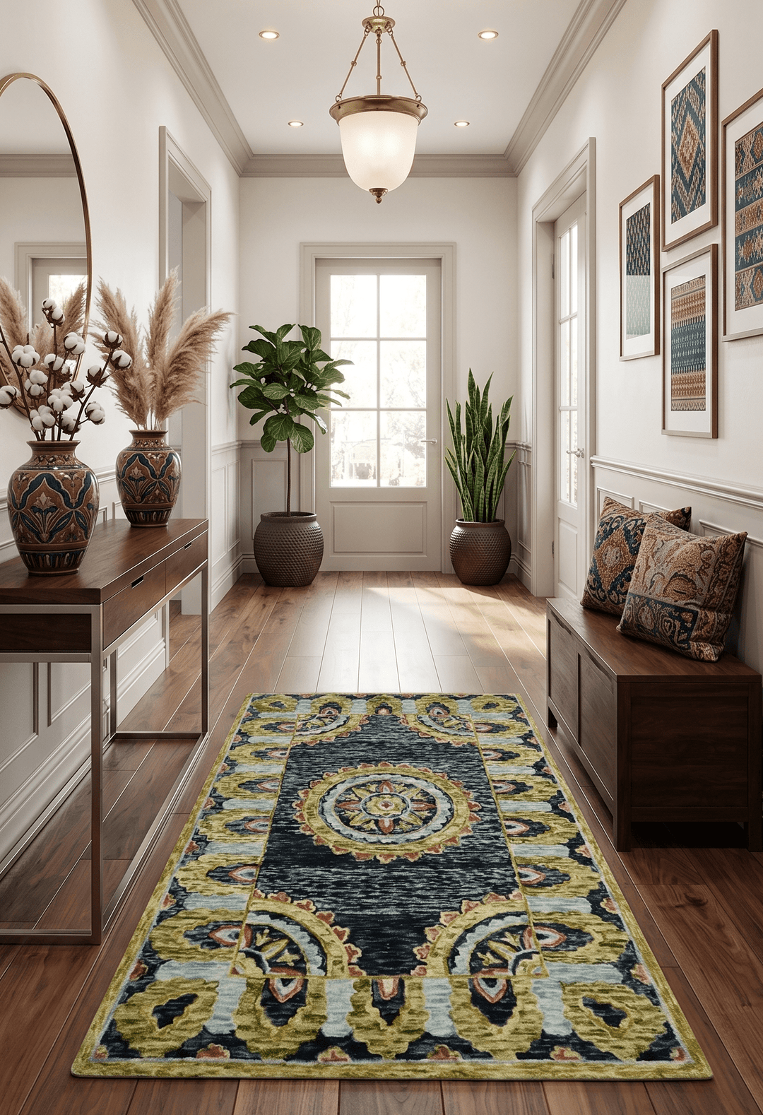 Quick Ship Hand Tufted 5x8 Gold And Black Traditional Design Wool Rug - The Rug Decor