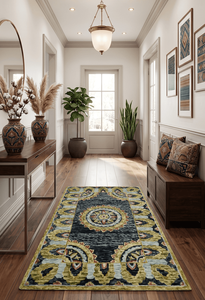 Quick Ship Hand Tufted 5x8 Gold And Black Traditional Design Wool Rug - The Rug Decor