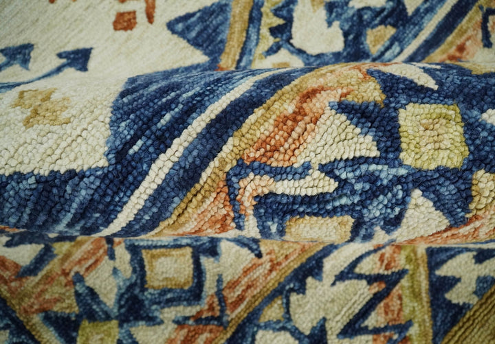 Quick Ship Hand Tufted 8x10 Blue And Beige Southwestern Wool Rug - The Rug Decor