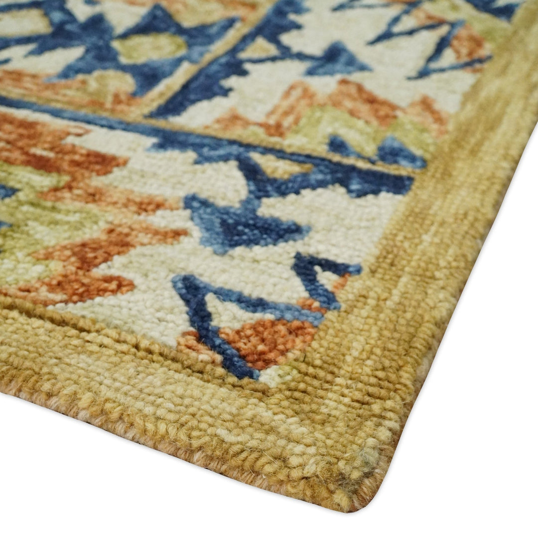 Quick Ship Hand Tufted 8x10 Blue And Beige Southwestern Wool Rug - The Rug Decor