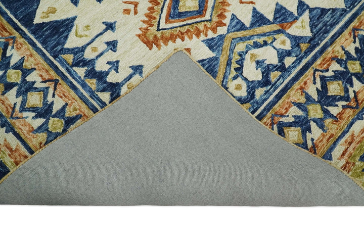 Quick Ship Hand Tufted 8x10 Blue And Beige Southwestern Wool Rug - The Rug Decor