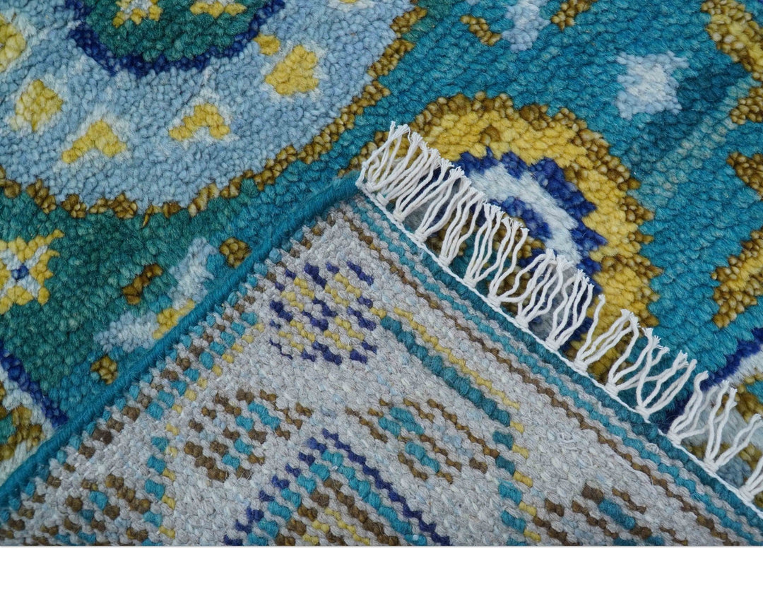 Quick Ship Khotan Design 2x3 Teal And Mustard Hand Knotted Wool Rug - The Rug Decor