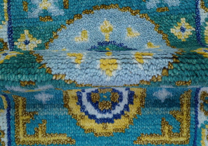 Quick Ship Khotan Design 2x3 Teal And Mustard Hand Knotted Wool Rug - The Rug Decor