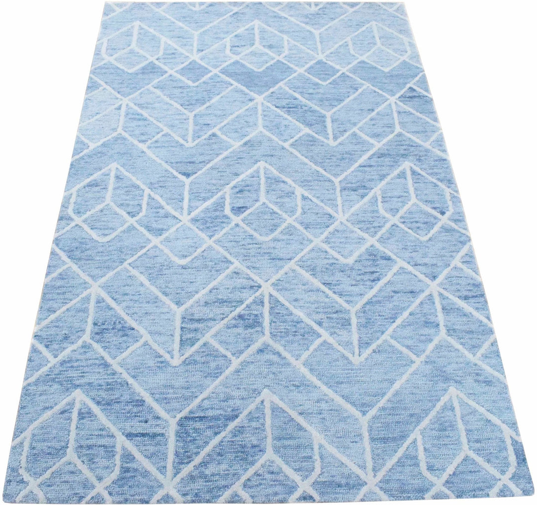 Quick Ship Modern Contemporary Blue And White Hand Tufted 5x8 Wool Rug - The Rug Decor
