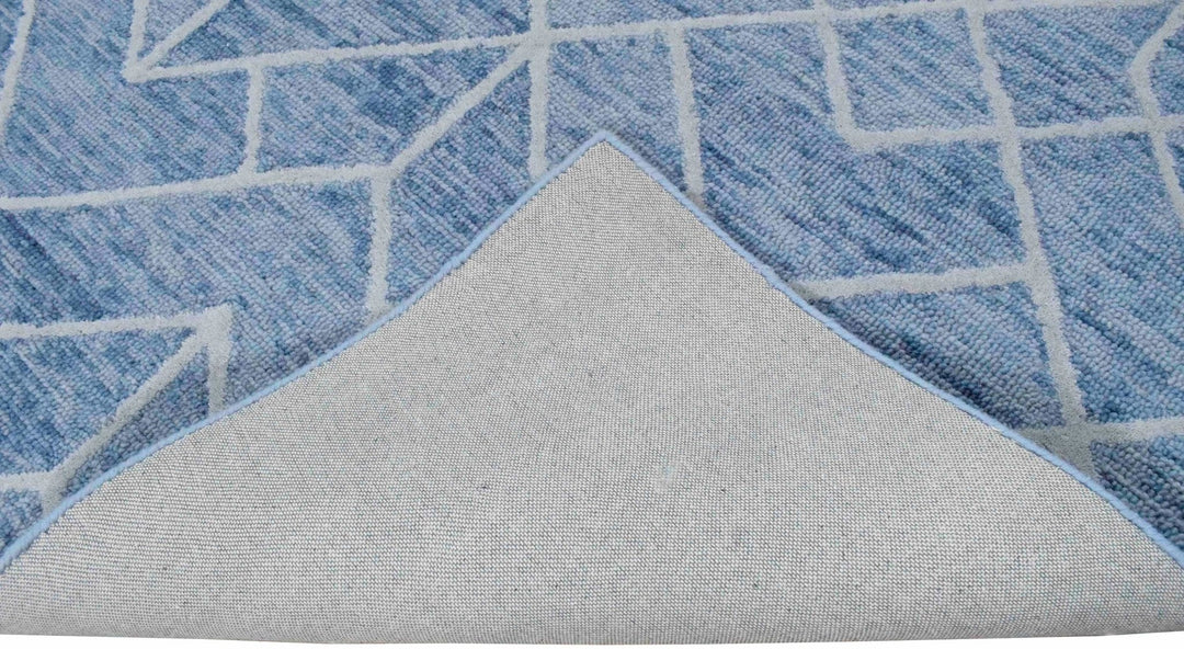 Quick Ship Modern Contemporary Blue And White Hand Tufted 5x8 Wool Rug - The Rug Decor