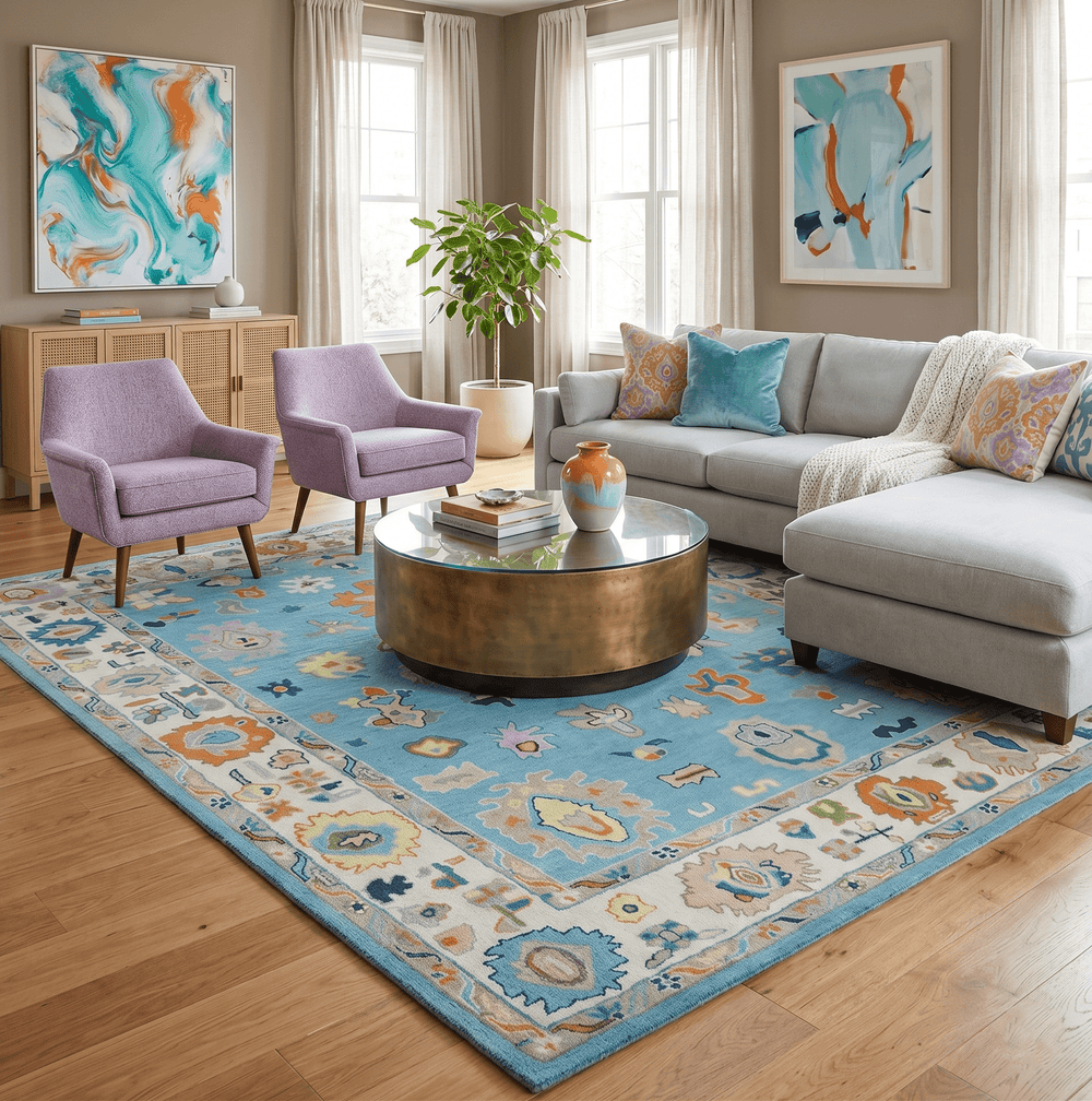 Quick Ship Modern Oushak Blue And Ivory Hand Tufted 4x6 Wool Rug - The Rug Decor