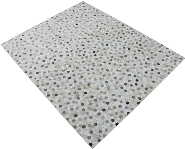Quick Ship Modern Silver And Ivory Handmade 5x8 Leather Rug - The Rug Decor