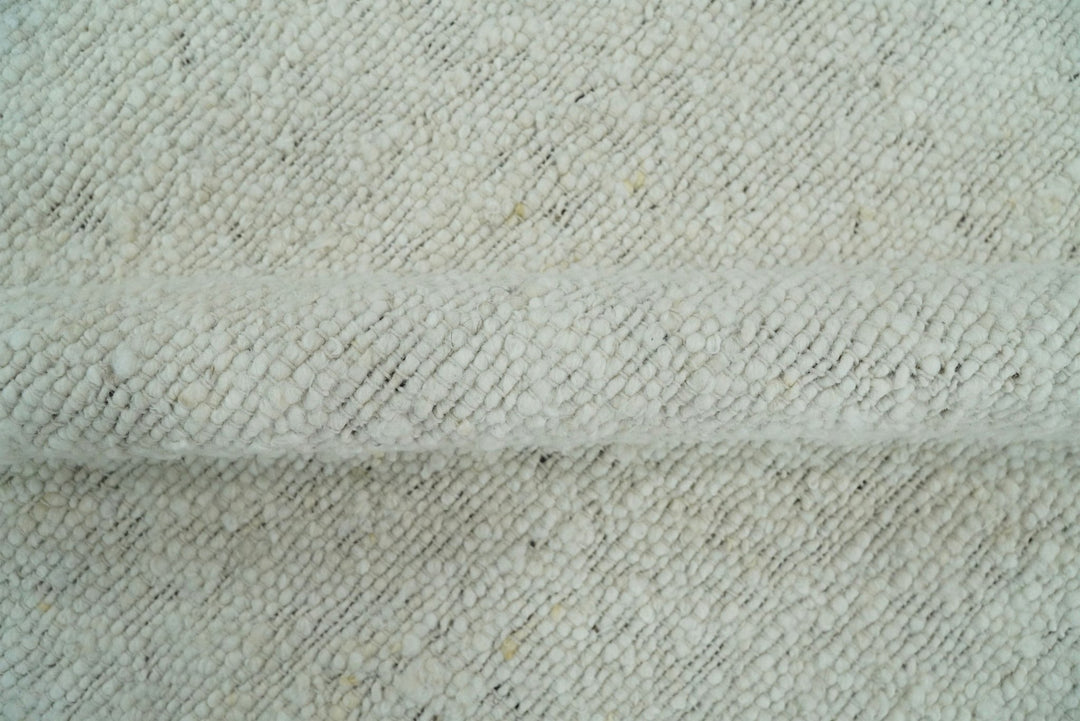 Quick Ship Modern Solid Design White Hand Loom 8x10 Wool Rug - The Rug Decor