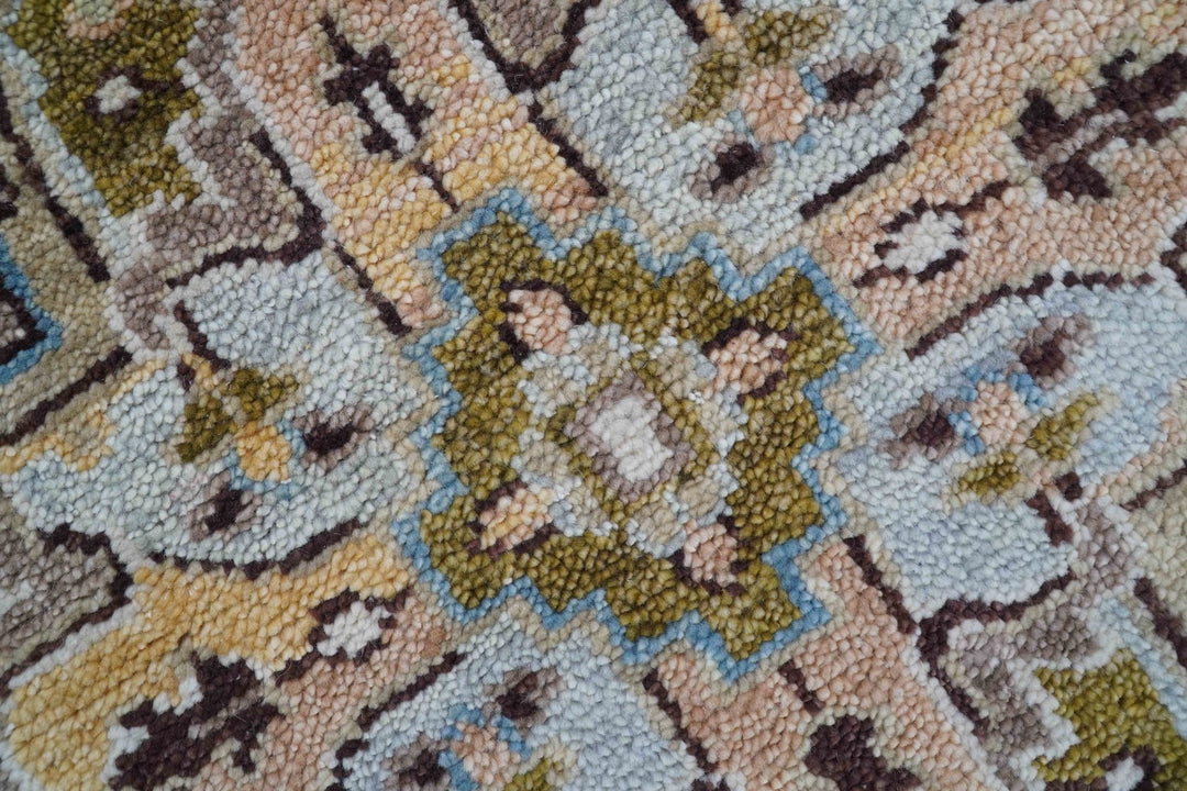 Quick Ship Olive And Peach Traditional Hand Knotted 8x10 Wool Rug - The Rug Decor