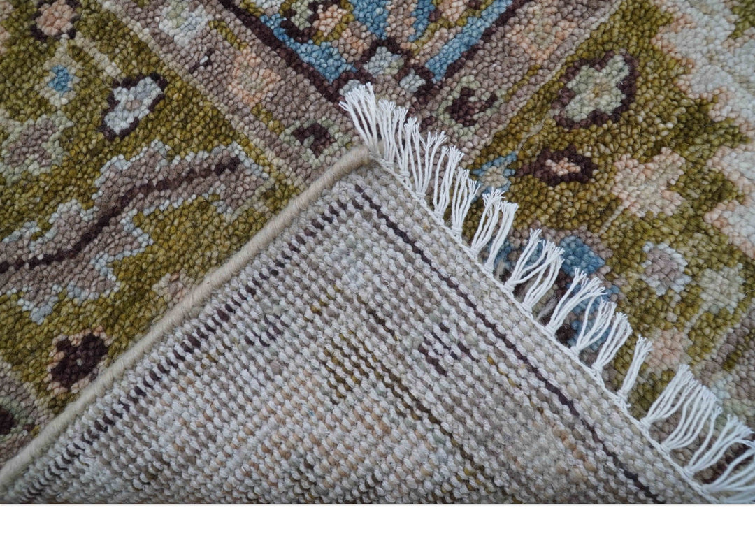 Quick Ship Olive And Peach Traditional Hand Knotted 8x10 Wool Rug - The Rug Decor