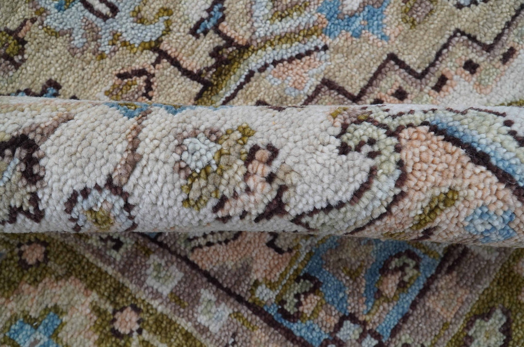 Quick Ship Olive And Peach Traditional Hand Knotted 8x10 Wool Rug - The Rug Decor