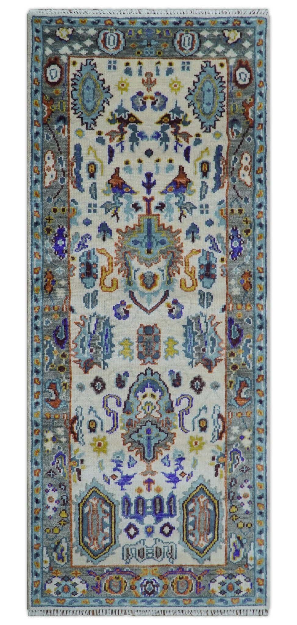 Quick Ship Oversize 4x10 Runner Ivory And Gray Hand Knotted Wool Rug - The Rug Decor