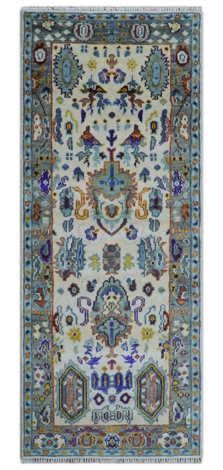 Quick Ship Oversize 4x10 Runner Ivory And Gray Hand Knotted Wool Rug - The Rug Decor
