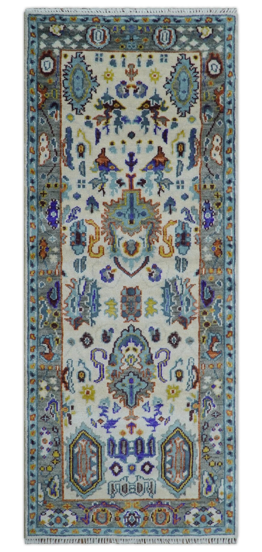 Quick Ship Oversize 4x10 Runner Ivory And Gray Hand Knotted Wool Rug - The Rug Decor