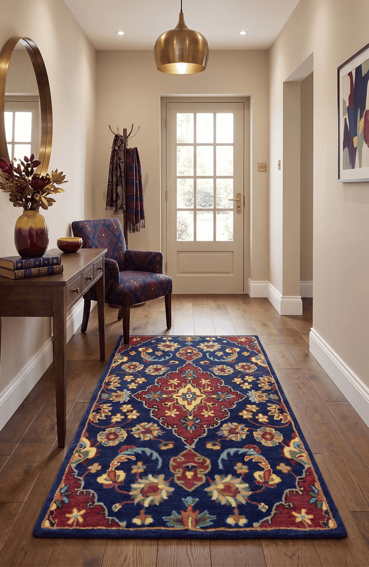 Quick Ship Red And Blue Traditional Design Hand Tufted 3x5 Wool Rug - The Rug Decor
