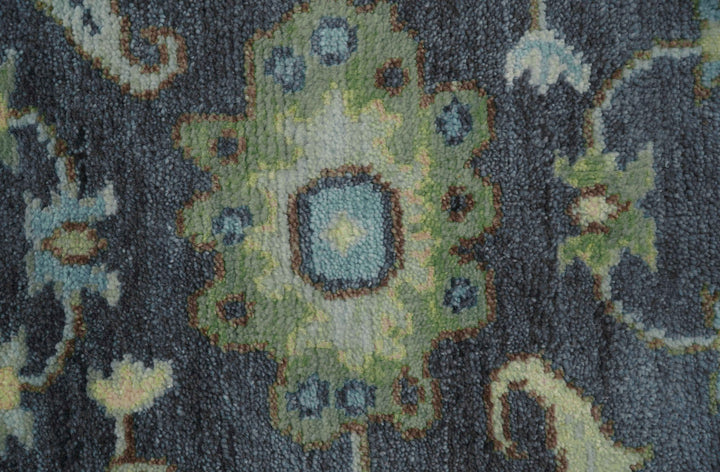 Quick Ship Small 5x5 Traditional Oushak Blue And Beige Hand Knotted Wool Rug - The Rug Decor