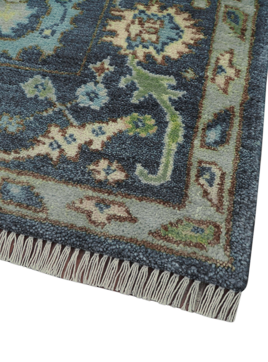 Quick Ship Small 5x5 Traditional Oushak Blue And Beige Hand Knotted Wool Rug - The Rug Decor
