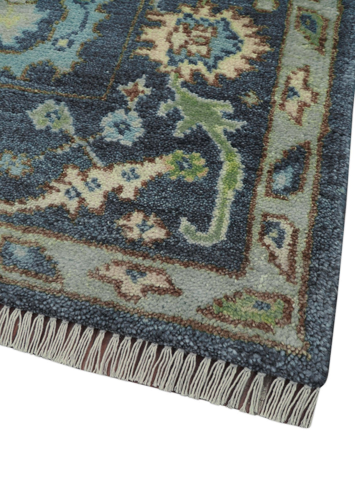 Quick Ship Small 5x5 Traditional Oushak Blue And Beige Hand Knotted Wool Rug - The Rug Decor
