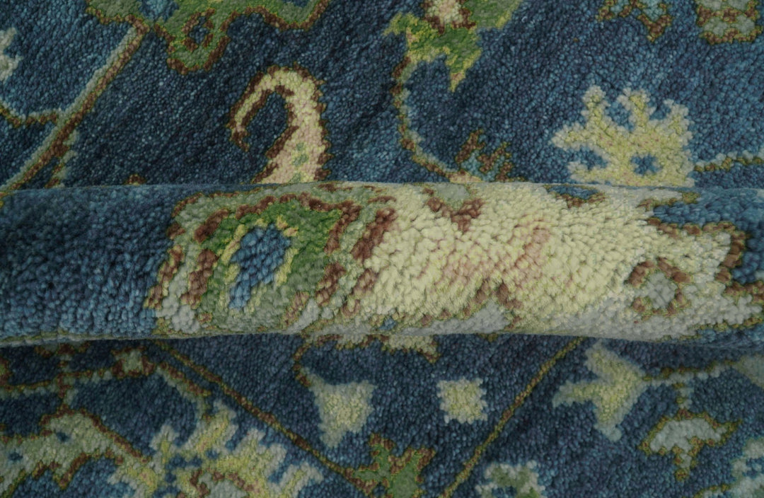 Quick Ship Small 5x5 Traditional Oushak Blue And Beige Hand Knotted Wool Rug - The Rug Decor
