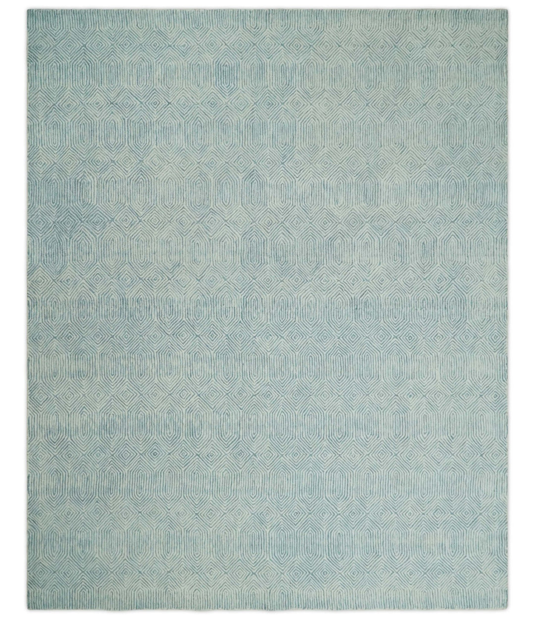 Quick Ship Teal And Ivory Modern Contemporary Hand Tufted 5x8 Wool Rug - The Rug Decor
