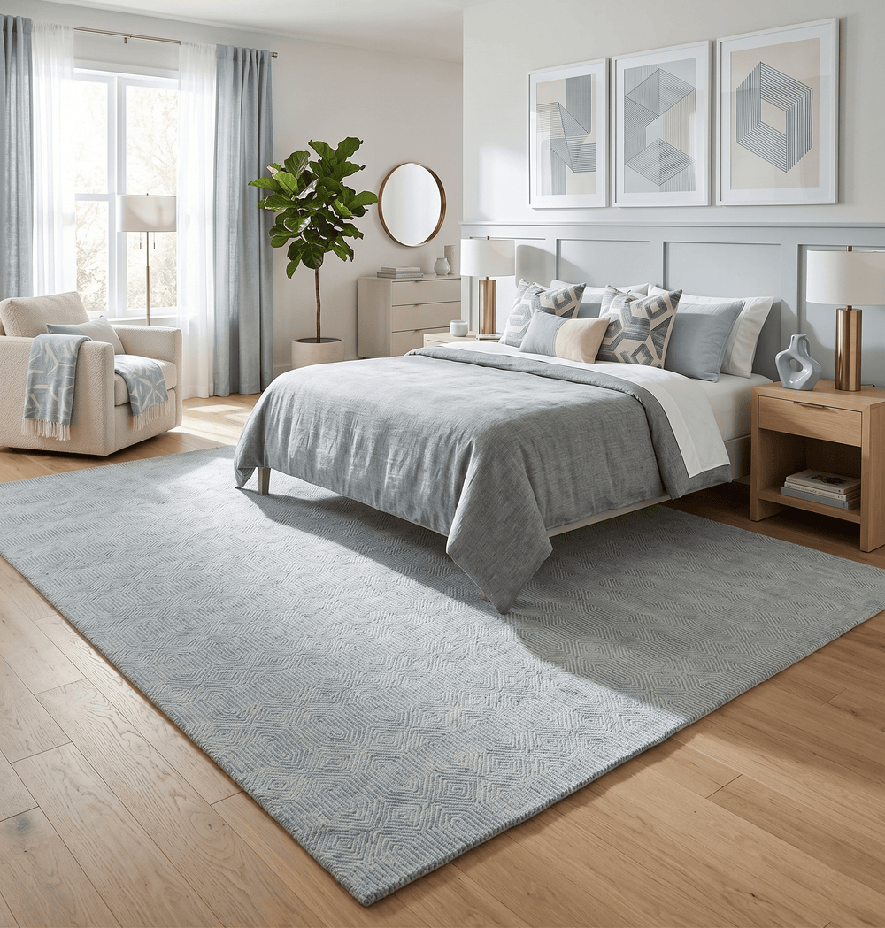 Quick Ship Teal And Ivory Modern Contemporary Hand Tufted 5x8 Wool Rug - The Rug Decor