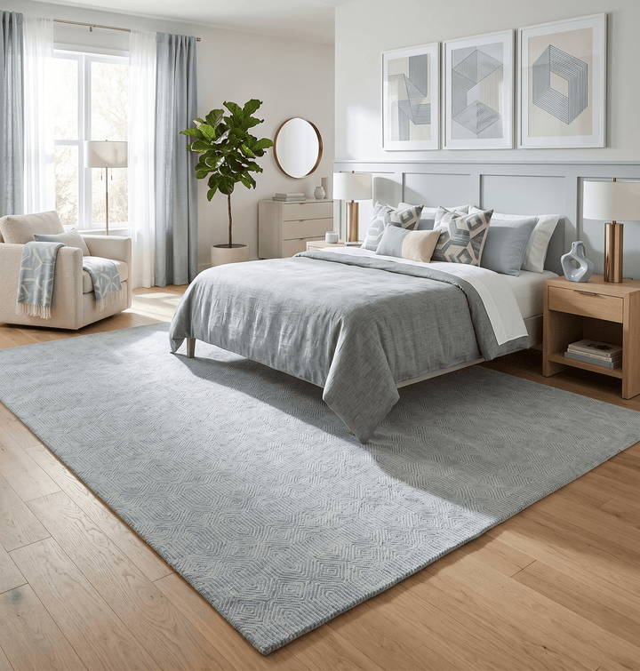 Quick Ship Teal And Ivory Modern Contemporary Hand Tufted 5x8 Wool Rug - The Rug Decor