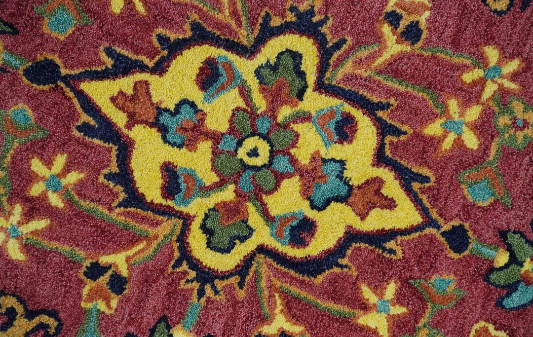 Quick Ship Traditional Design Red And Blue Hand Tufted 5x8 Wool Rug - The Rug Decor