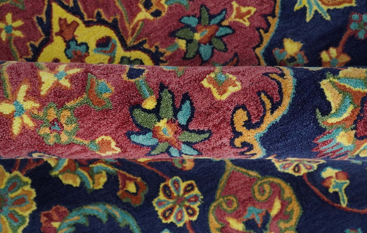 Quick Ship Traditional Design Red And Blue Hand Tufted 5x8 Wool Rug - The Rug Decor