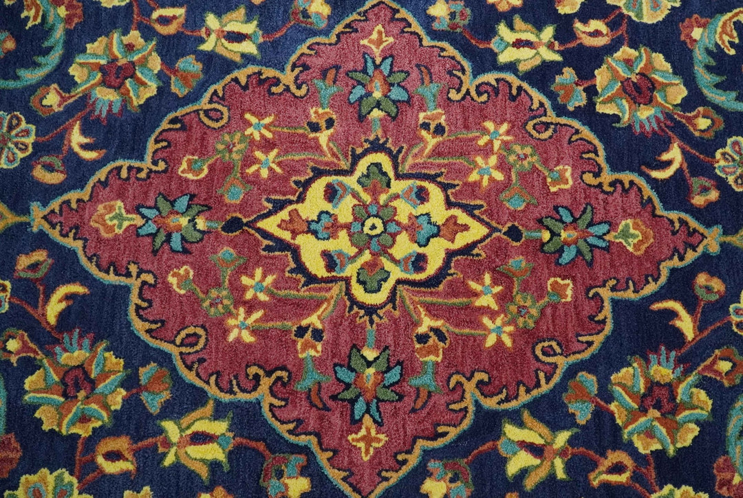 Quick Ship Traditional Design Red And Blue Hand Tufted 5x8 Wool Rug - The Rug Decor