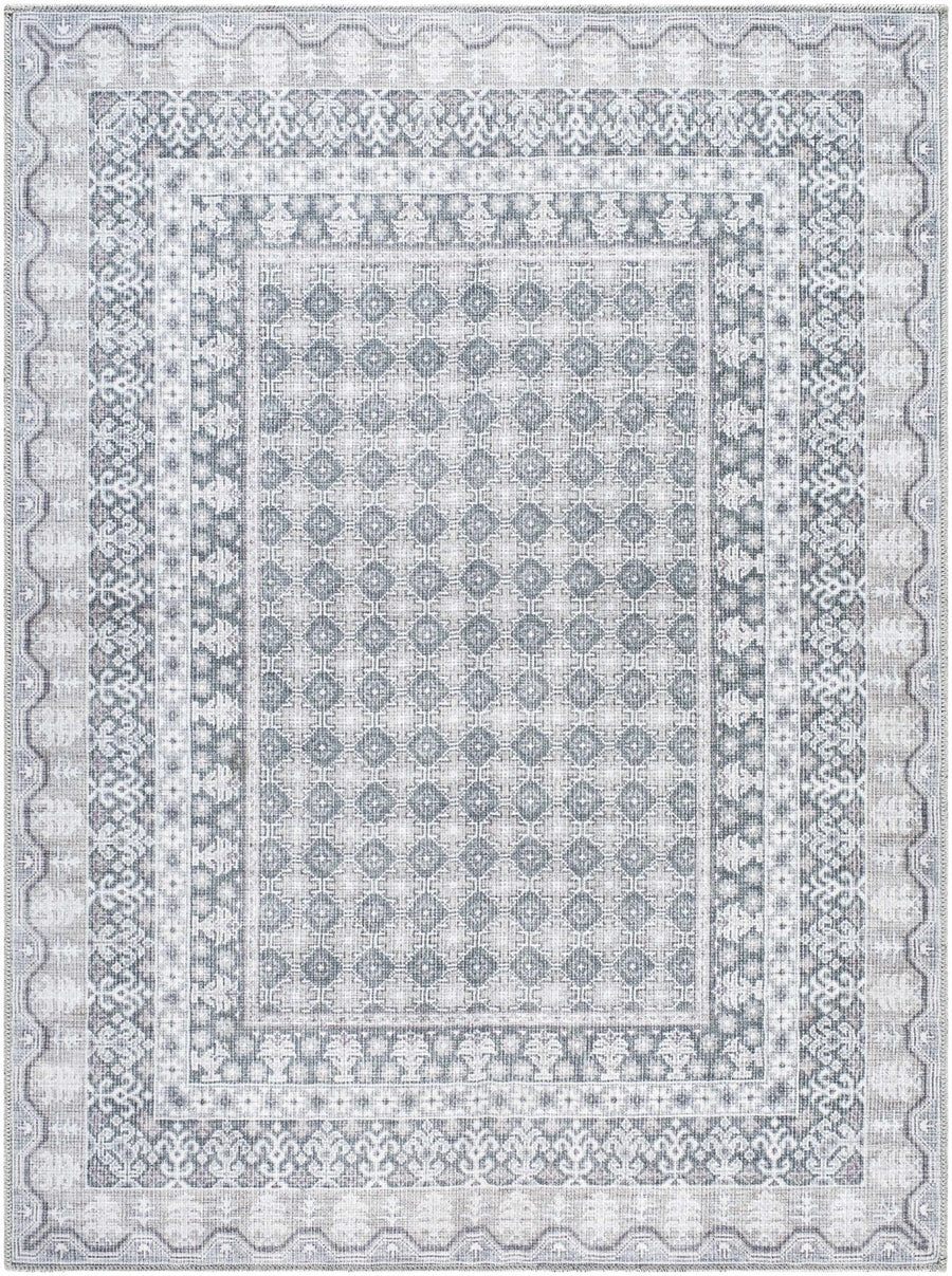 Rainier Traditional Gray And Ivory Washable Rug - The Rug Decor