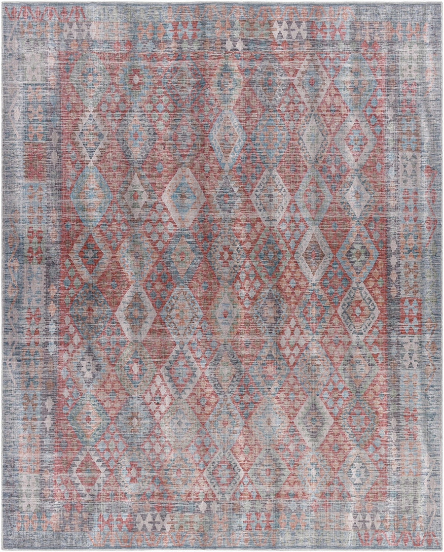 Ranao Modern Geometrical Design Red And Blue Washable Area Rug - The Rug Decor