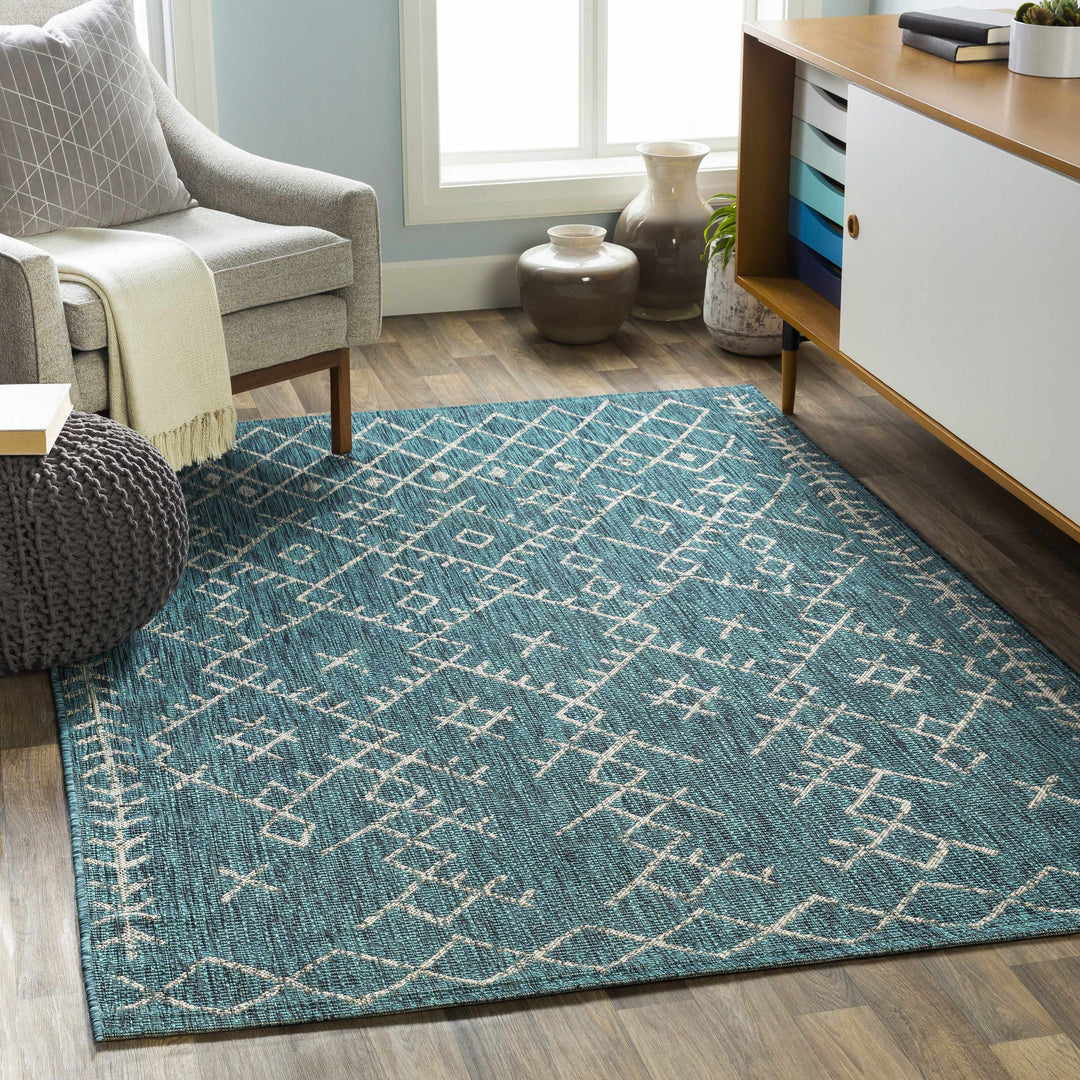 Rapelje Teal And Beige Modern Style Outdoor Area Rug
