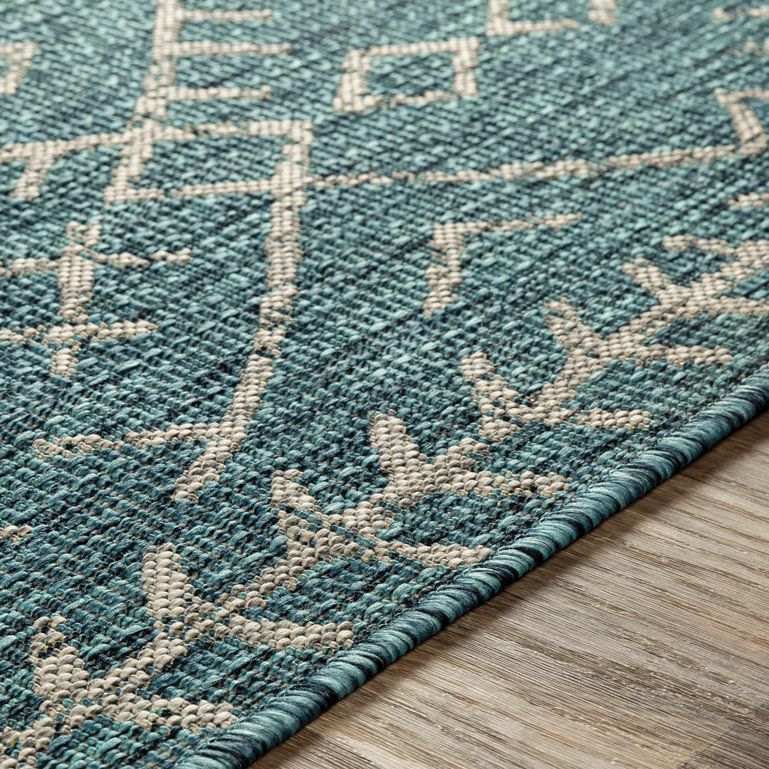 Rapelje Teal And Beige Modern Style Outdoor Area Rug