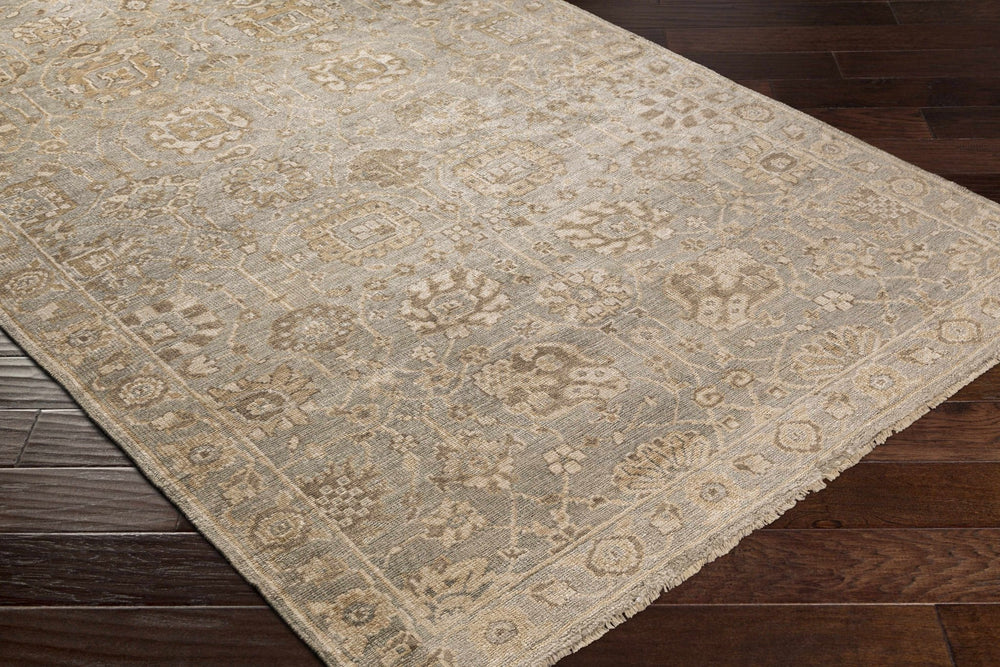 Ravenshead Gray And Beige Traditional Floral Design Hand Knotted Area Rug - The Rug Decor