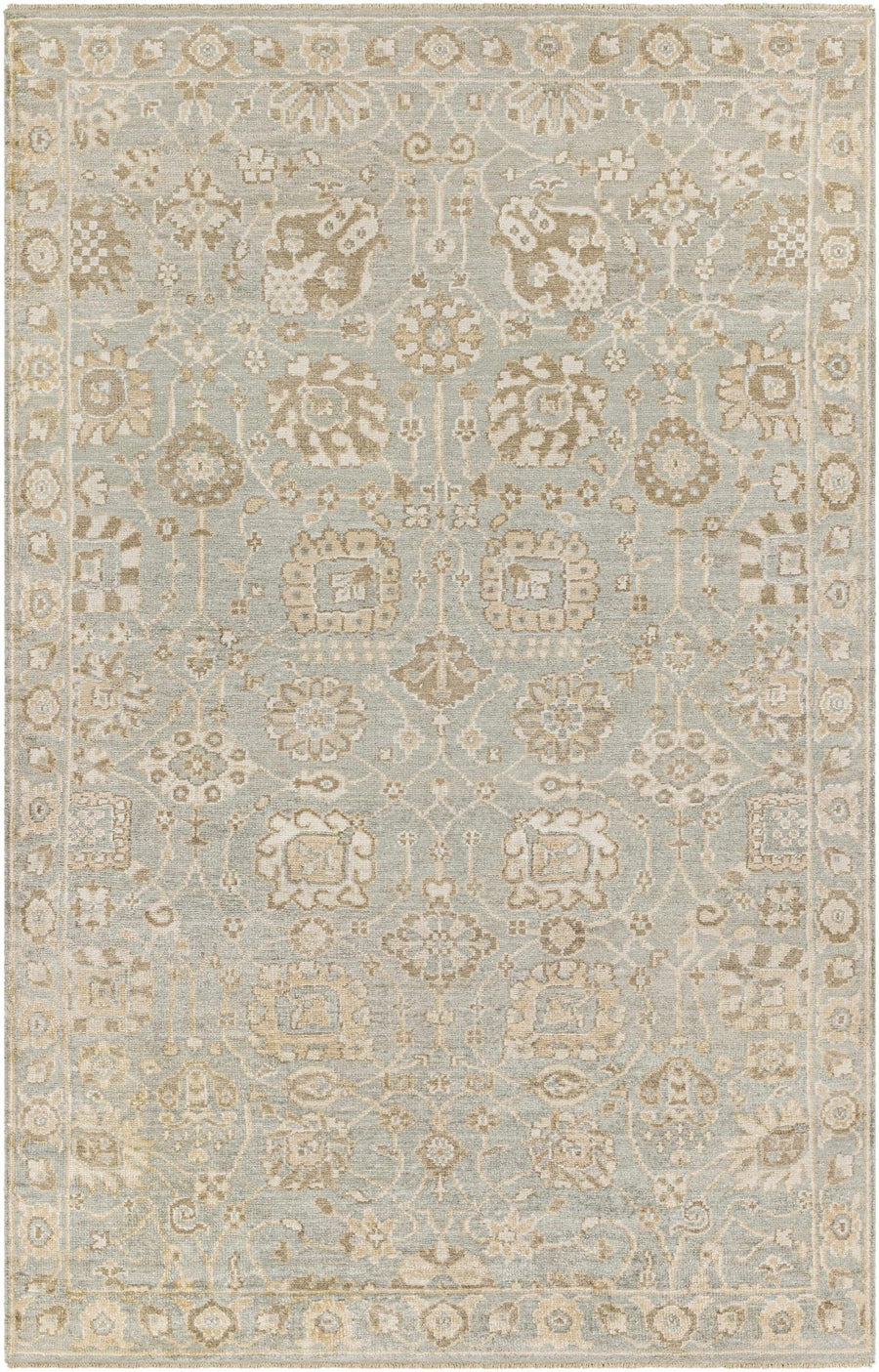 Ravenshead Gray And Beige Traditional Floral Design Hand Knotted Area Rug - The Rug Decor