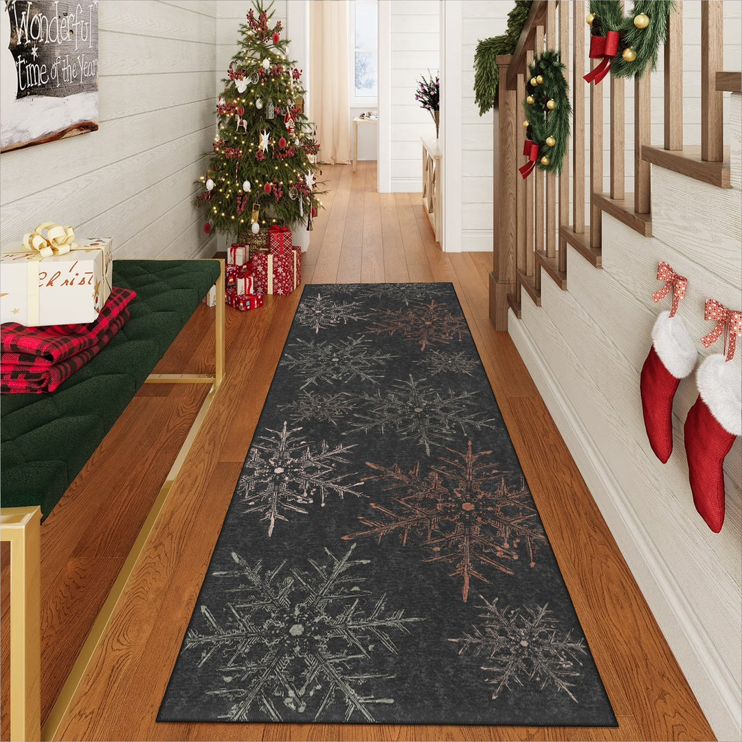 Ravune Christmas Black Machine Washable Cotton Area Rug - The Rug Decor