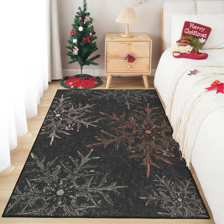 Ravune Christmas Black Machine Washable Cotton Area Rug - The Rug Decor