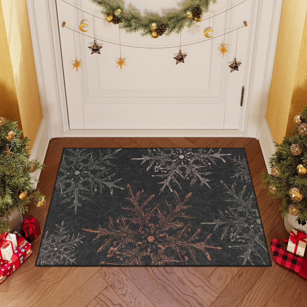 Ravune Christmas Black Machine Washable Cotton Area Rug - The Rug Decor