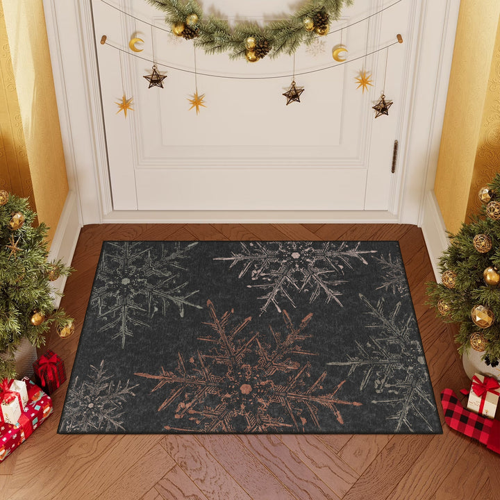 Ravune Christmas Black Machine Washable Cotton Area Rug - The Rug Decor