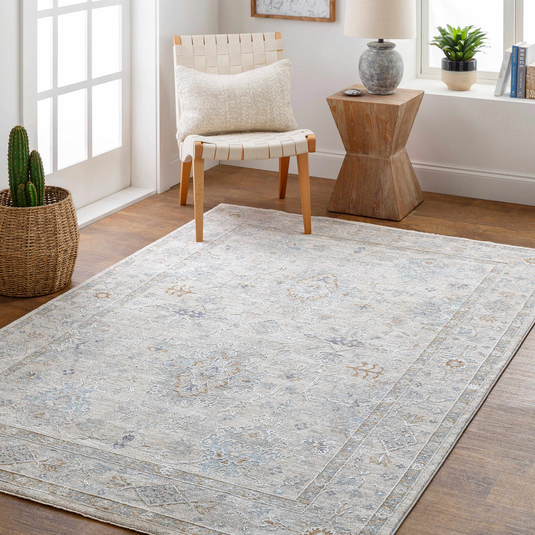 Rochedale Gray Traditional Floral Design Area Rug
