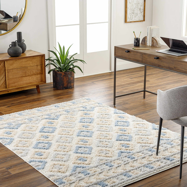 Eivin Modern Geometrical Design Beige And Blue Area Rug