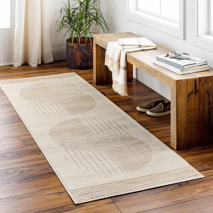 Zeke Modern Geometric Design Ivory And Tan Rug